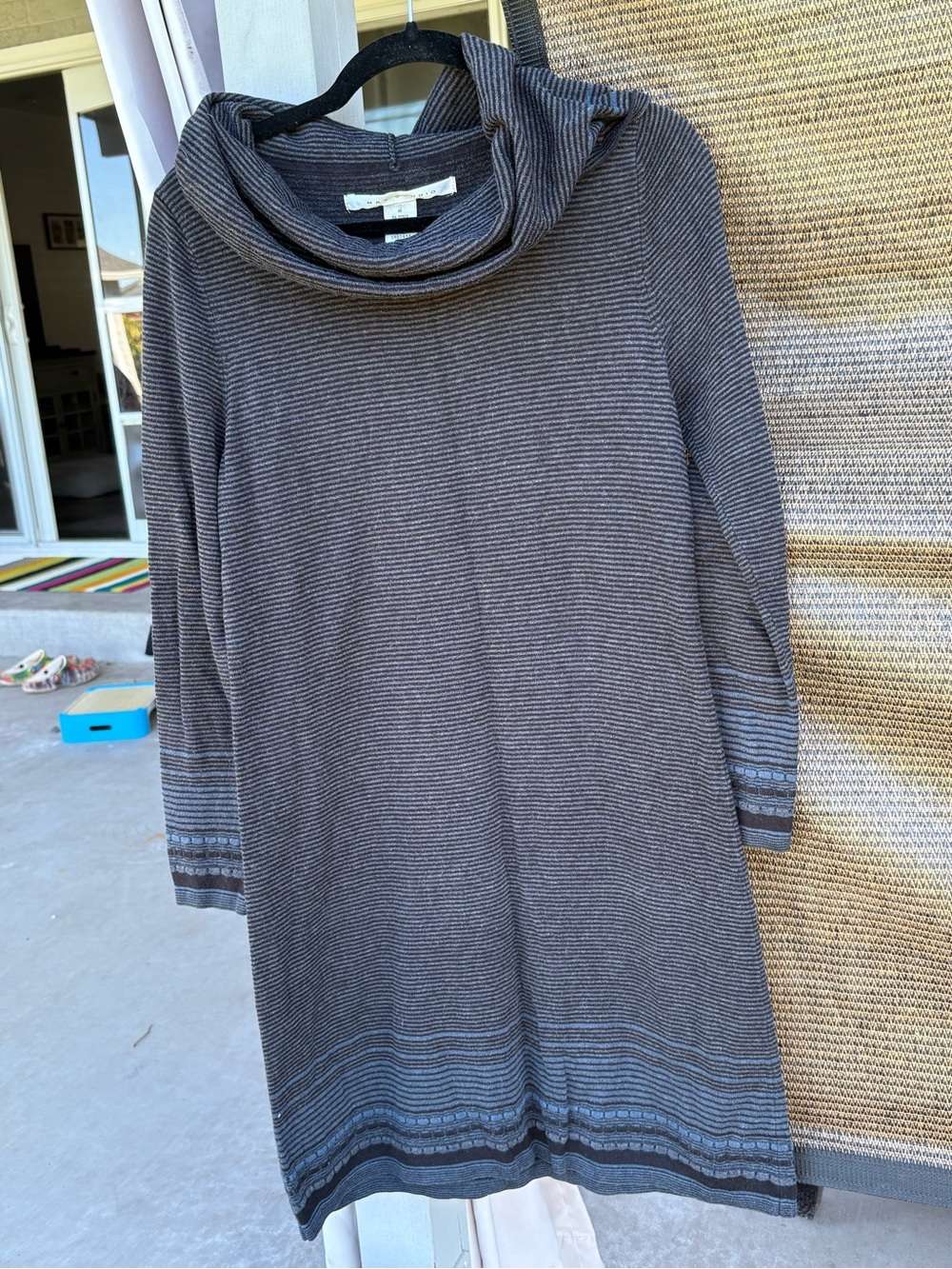 Max Studio Gray Striped Cowl Neck Sweater Dress